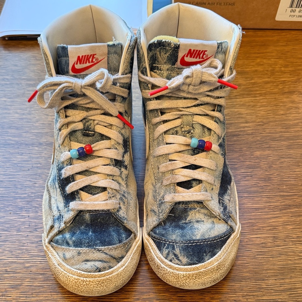 Nike Blue Acid Wash Denim High-Top Blazers
